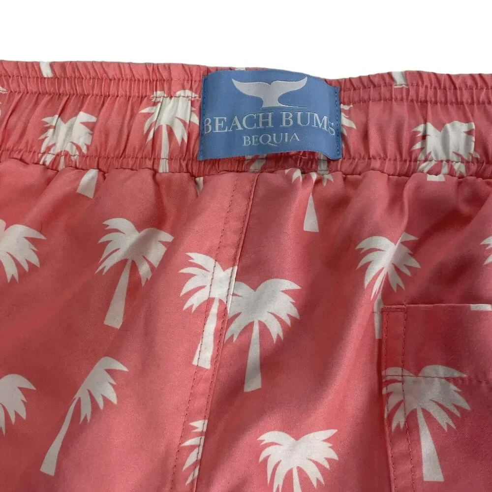 beach bums bequia pink palm tree print swim trunks shorts Size L